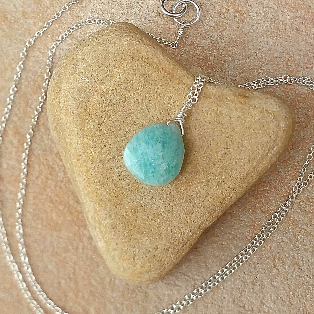 Amazonite Drop Pendant Necklace- Rubarb Jewelry