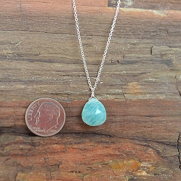 Amazonite Drop Pendant Necklace- Rubarb Jewelry