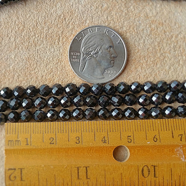 Tourmaline Black Faceted Round Beads - 4mm