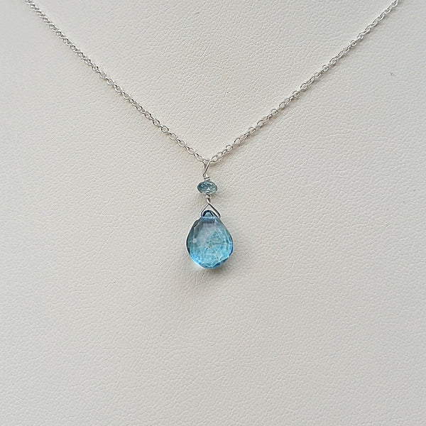 Blue Quartz and Zircon Drop Pendant Necklace - Rubarb Jewelry