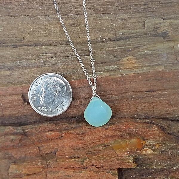 Chalcedony Drop Pendant Necklace- Rubarb Jewelry