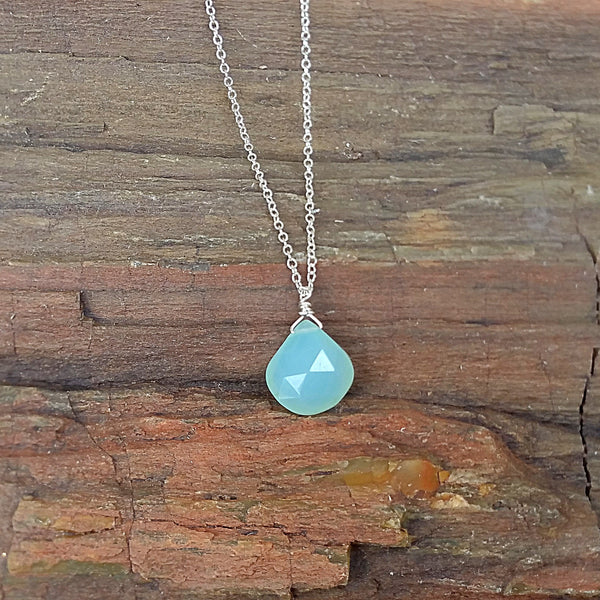 Chalcedony Drop Pendant Necklace- Rubarb Jewelry