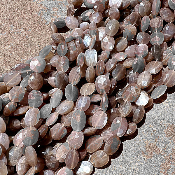 Chocolate Moonstone Faceted Oval 9mm x 10mm Beads