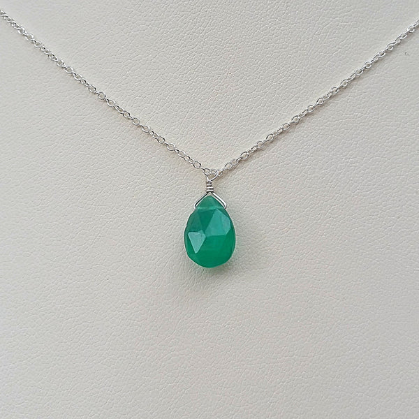 Green Chalcedony Drop Pendant Necklace- Rubarb Jewelry