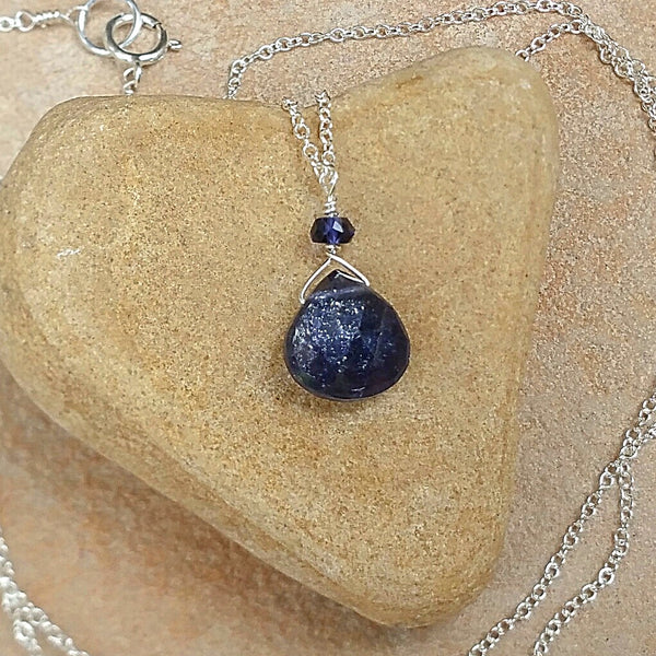 Iolite Drop Pendant Necklace - Rubarb Jewelry