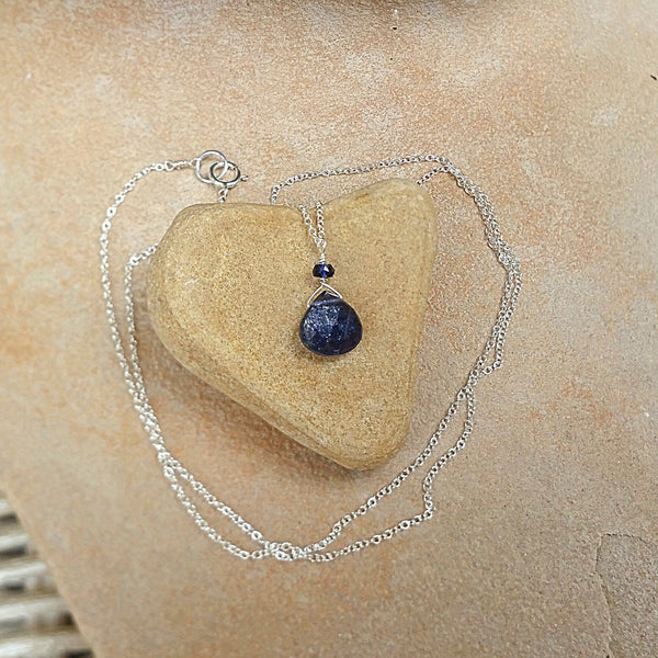 Iolite Drop Pendant Necklace - Rubarb Jewelry