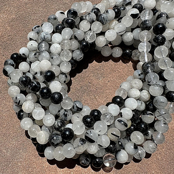 Tourmalinated Quartz Beads Round - 8mm