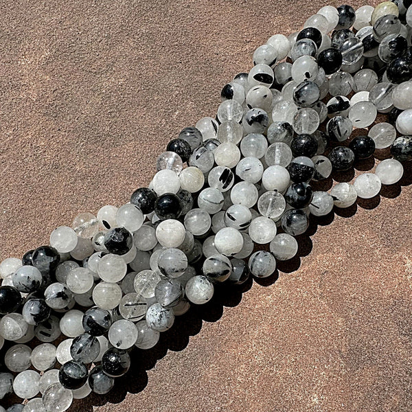 Tourmalinated Quartz Beads Round - 8mm