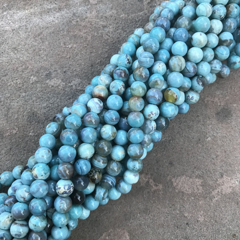 Blue Banded Agate 8mm beads 14 inch strand for jewelry making Gorgeous  colors!