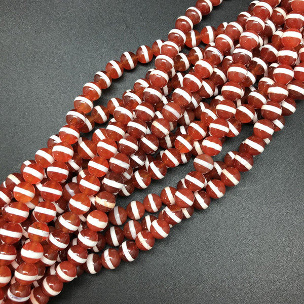 Striped Carnelian Round Beads - 8mm